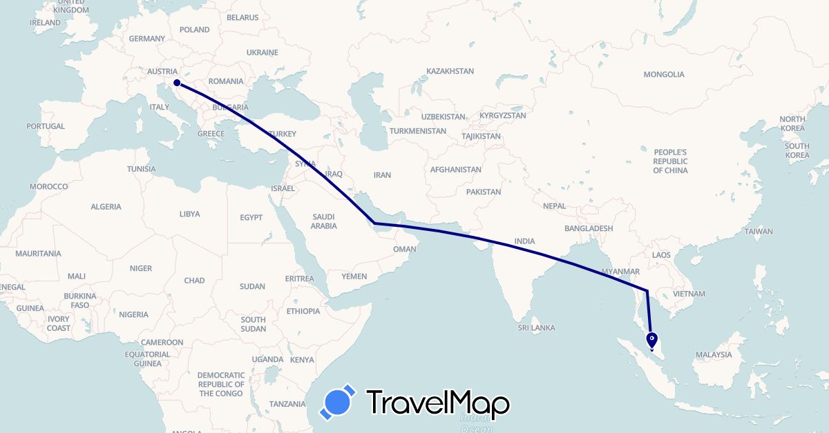 TravelMap itinerary: driving in Croatia, Malaysia, Qatar, Thailand (Asia, Europe)